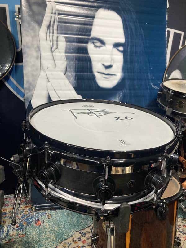 Terry Bozzio's DW 5x14" Collector's Edge Snare Drum, 1998 Autographed - Transparent Black Satin image 1
