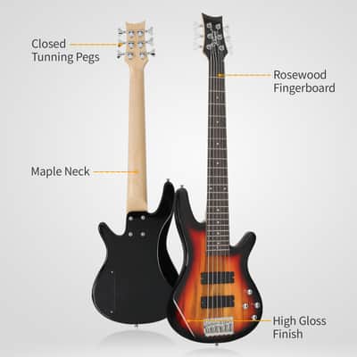 Glarry Full Size GIB 6 String H-H Pickup Electric Bass Guitar Bag Strap Pick Connector Wrench Tool 2020s - Sunset Color image 16