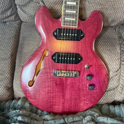 Custom Carved Top Semi Hollow 335 \ 339 \ 330 style with a Brazilian Flamed Purple heart wood top, Custom wound pickups - Roasted maple neck image 2