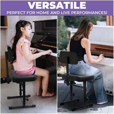 Liquid Stands Adjustable Piano Keyboard Bench with Backrest - Black Padded Cushion Seat for Musicians image 6