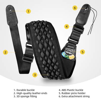 LEKATO LGS-15 Guitar Straps for Electric Guitar Bass 3.5" Wide Padded Guitar Strap Neoprene Pad with 3D Sponge Filling Bass Guitar Straps Adjustable Length from 45" to 55" with Strap Locks Picks image 6