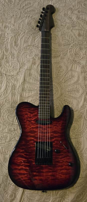 Warmoth Modern Tele Late 2010s - Deep Red Clear Gloss finish with Black Burst edges and black back. image 1