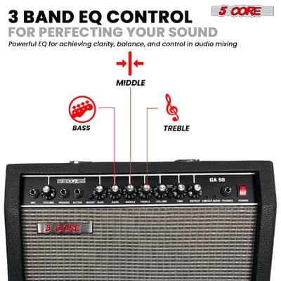 5 Core Guitar Amp 50 Watt Electric Amplifier w Built in 8" Speaker Portable Mini Amps w Aux image 3