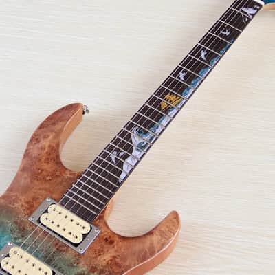 Burlwood Top Custom Finish Guitar, HH Pickups, Basswood Body with Maple Neck image 7