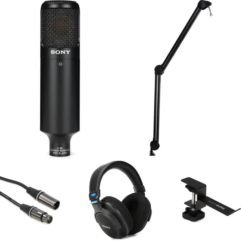 Sony C-80 Condenser Microphone and MDR-MV1 Headphones Broadcast Bundle image 1