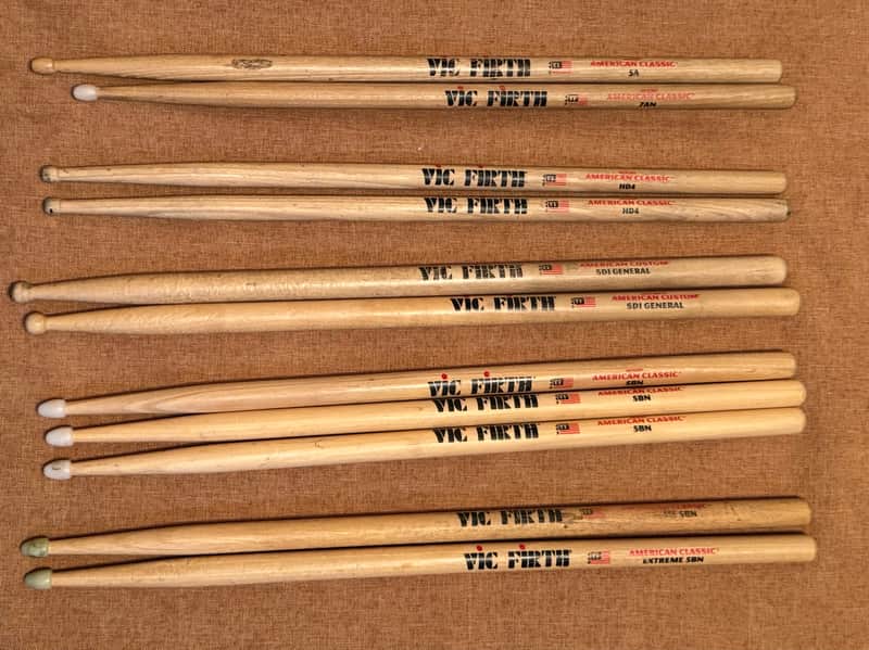 Vic Firth 4 Pair Used Drum Sticks 5BN HD4 Extreme HD4 SD1 General Read Details image 1