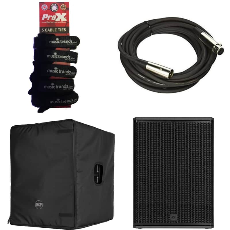 RCF SUB 18-AX PROFESSIONAL ACTIVE 18" SUBWOOFER (BLACK) WITH COVER, XLR-XLR CABLE, AND CABLE TIES image 1