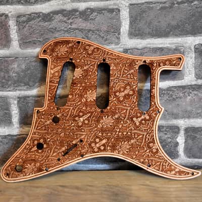 Wood Pickguard for Stratocaster HSS and SSS Laser engraved Real Cherrywood with Unique Artwork image 1