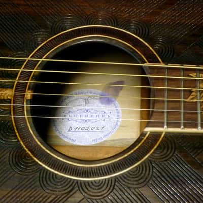Blueberry Dreadnought Acoustic Steel String Guitar Birds Motif - Hand Made and Hand Carved image 2