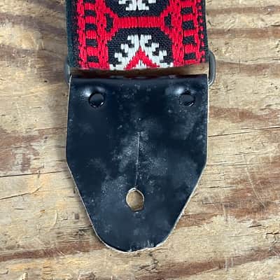 Vintage 1970s Gretsch Jacquard Guitar Strap – Red Diamond Weave image 7