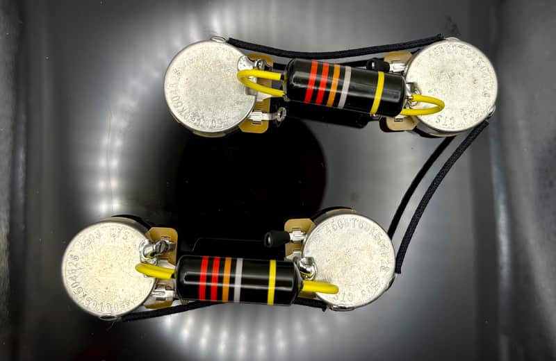 Gibson Les Paul 50s style wiring harness with new Bumblebee 0.022uF paper in oil capacitors and split long shaft pots image 1