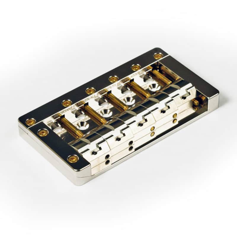 KSM Foundation Bass Bridge, (5-String) Nickel w/ Gold Bolts, Slotted Saddles- 17mm image 1
