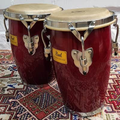 VINTAGE! Pearl Professional Series Oak Stave Short Congas 1990s - Cherry Red image 2