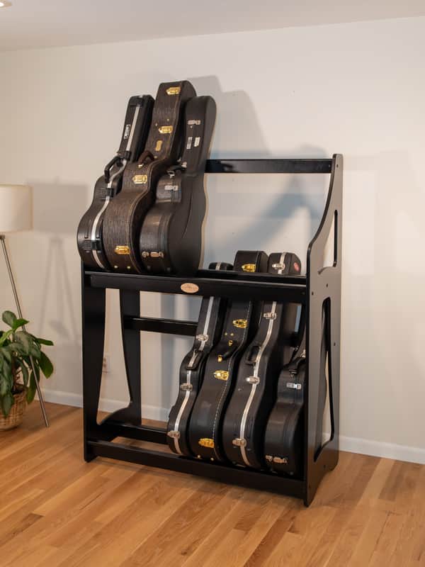 "Case Place" double level storage rack for acoustic, electric, bass, and other instrument cases BLACK image 1