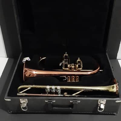 Blessing Flugelhorn & GETZEN Super Deluxe Trumpet W Combo Case & MP's - Clear Lacquer / Raw Brass image 4