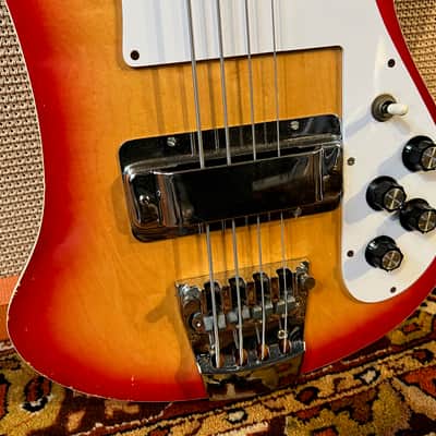 Vintage 1970s Hondo II HRB-2S Rickenbacker 4001 Fireglo Sunburst Bass Guitar image 4