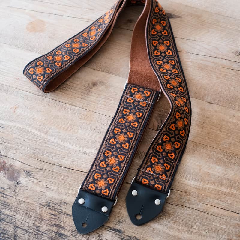 Vintage Brown & Orange 60s/70s Hippie Guitar Strap / Handmade in the UK / Case Candy image 1
