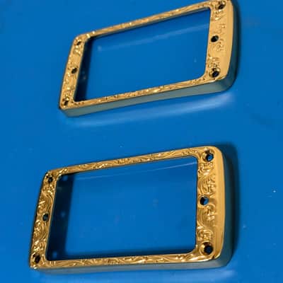 Humbucker Pickup Mounting Rings Curved Bridge and Neck Ornate Gold Metal set of 2 image 2