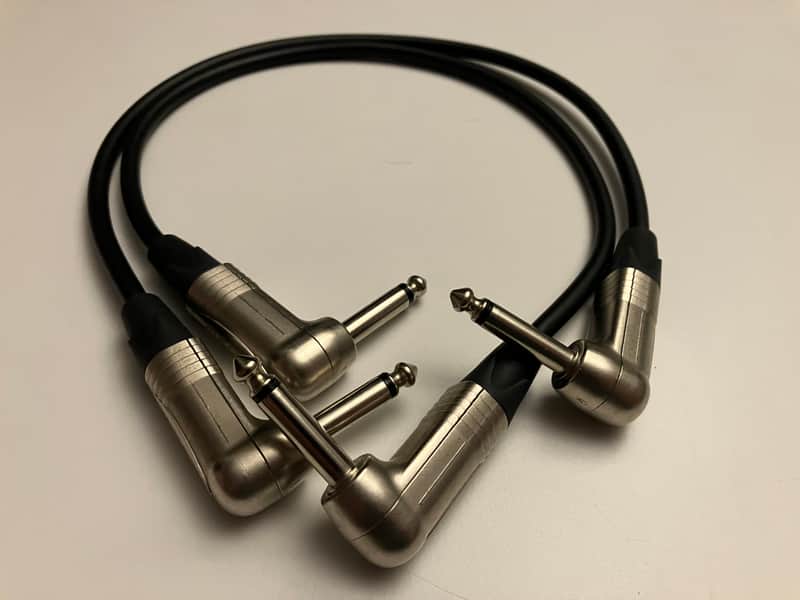Pair (2x) of 18" (1.5 ft) Instrument / Pedalboard Patch Cables - Canare GS-6 w/  Neutrik 1/4" TS Right Angle (NP2RX) Nickel Plugs - Compare to Mogami image 1