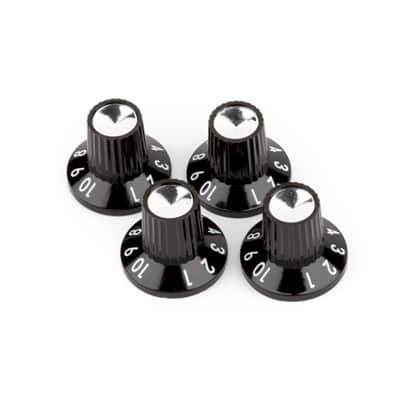 (4) Genuine Fender Black/Silver Skirted (1-10) Push-On Amplifier/Amp Knobs image 2