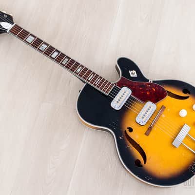 1966 Harmony Meteor H70 Vintage Guitar Sunburst w/ Maple Top & DeArmond Gold Foils image 14