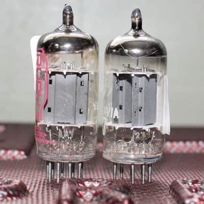EI 12AX7 YUGOSLAVIA ECC83 TIGHT MATCH PAIR W/ TELEFUNKEN SMOOTH PLATES HALO GETR TEST NOS VINTAGE 1990'S image 2