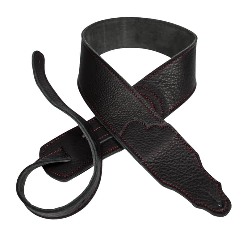 Franklin Strap 2.5" Original Black Glove Leather Guitar Strap - Red Stitching image 1