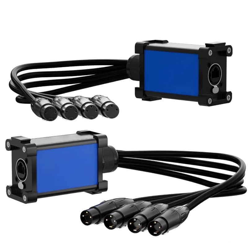 3-Pin XLR Splitter Breakout Box With 2 Ft Patch Cable to RJ45 Ethercon-4 Channel&1 Pair-XLR Snake Over Cat 6 Ethernet Adapter for Stage Sound,Lighting,Audio Recording Studio& image 1