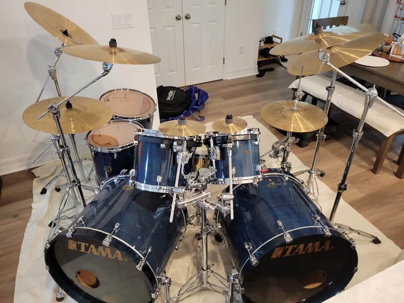 Tama 6pc Starclassic Maple Coral Reef Blue 18X22 (2), 8X10, 10X12,  16X16, 14" Pearl Free Floating Brass Snare 2004 - Coral Reef Blue image 1