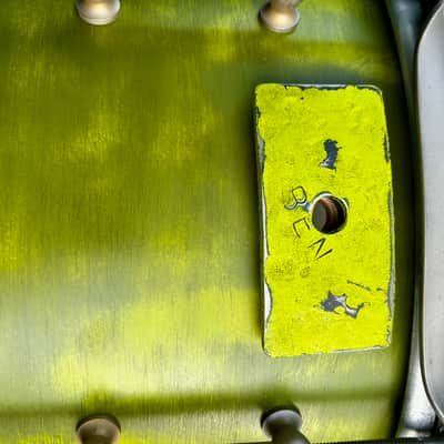 Custom Snare Drum 6” x 13” Maple and Bubinga shell 1999 - Retro funky distressed green image 12