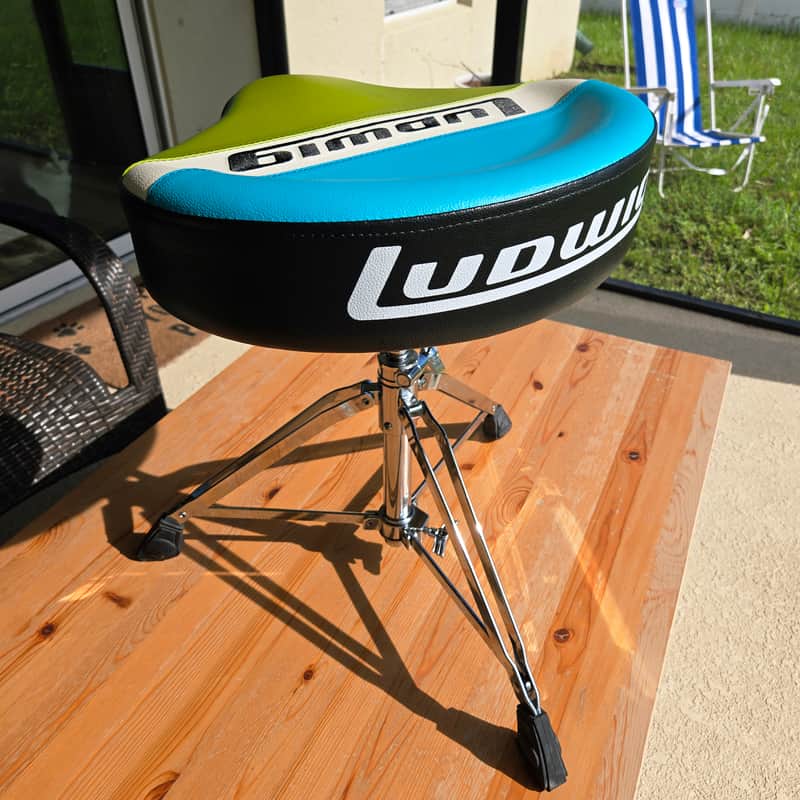 Ludwig LAC48TH Atlas Classic Saddle Throne 2010s - Chrome with Blue / Olive Seat image 1