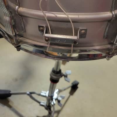 1976 4.5x14" 8-Lug Aluminum Snare Drum with Pointed Blue/Olive Badge 1976! image 4