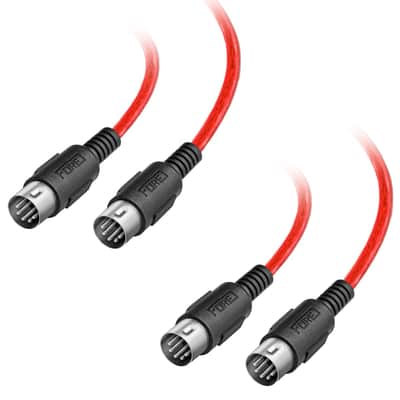 3.3 Feet 2-Pack MIDI Cable Male to Male 5-Pin DIN Compatible with MIDI Keyboard/Synthesizer/Guitar Multi Effects/Audio Interface/Audio Mixer/Audio Amplifier/External Sound Card/Red image 2