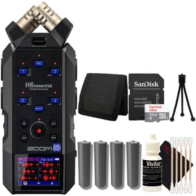Zoom H6essential 6-Track 32-Bit Float Portable Audio Recorder + SanDisk 32GB Ultra UHS-I microSDHC Memory Card with SD Adapter + Memory Card Wallet + 5pc Cleaning Kit image 1