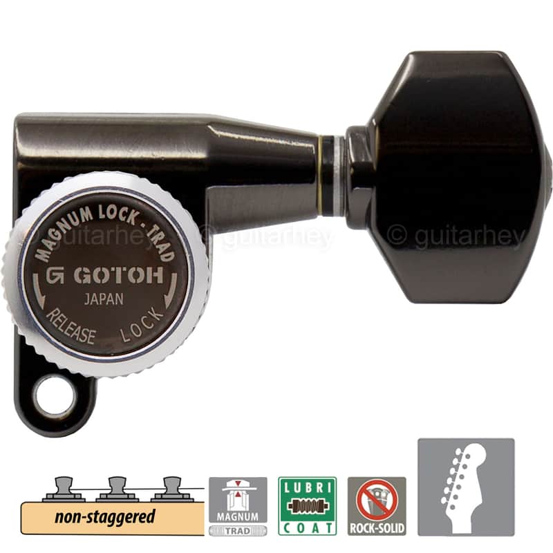 NEW Gotoh SG360-07 MGT 6 In-Line Set Non-Staggered Locking Tuners - COSMO BLACK image 1