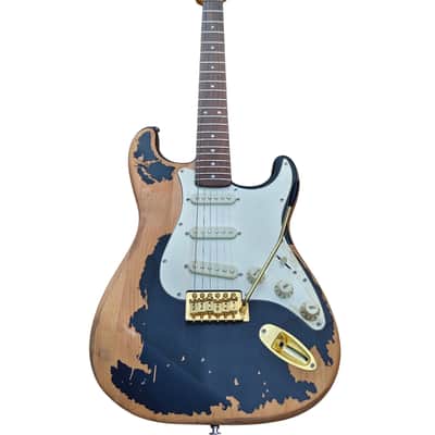 Relic Black ST Electric Guitar Gold Hardware – Vintage Style Strat 6 String image 2