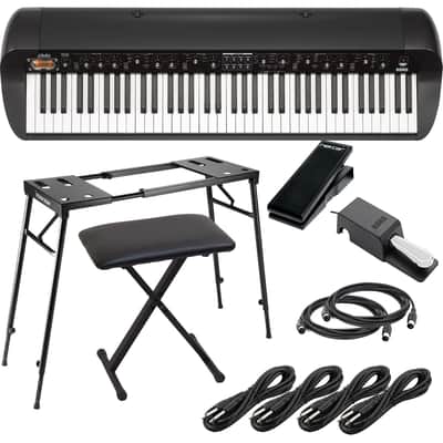 Korg SV-2 73-Key Vintage Stage Piano (Black) (Korg DS-2H Pedal Included), Neewer Keyboard Stand, Bench, Nektar NX-P, (4) 1/4 Cables, (2) Midi Cables Bundle