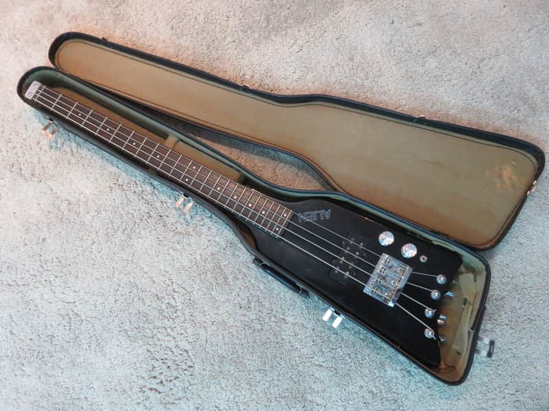 Vintage 1980s Hondo Alien Headless Short Scale Bass Guitar Aluminum Neck Black image 1