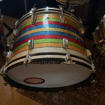 Rare Ludwig Patrick Carney Salesman Sample Kit – Matching Multi-Color Sparkle – 24/18/16/13 + Snare image 2