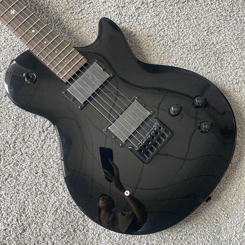LAG Black Single Cut Electric Guitar, Mahogany Body and Neck, Rosewood Fingerboard, HH Closed Humbucker Pickups image 1
