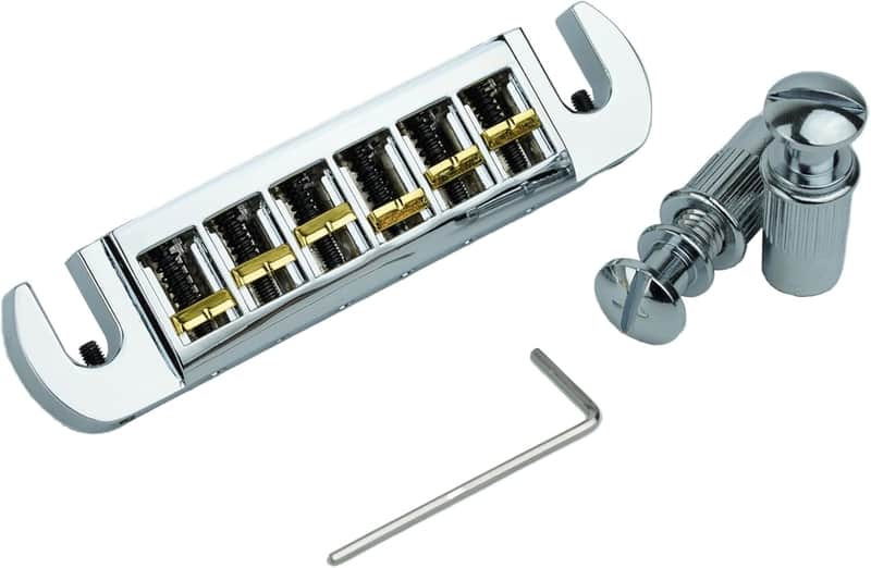 Guitar Bridge String Spacing 10.5mm, Zinc Alloy Dual-Tone Adjustable Wraparound Tune O Matic Bridge Tailpiece with Studs for 6 String Electric Guitar image 1