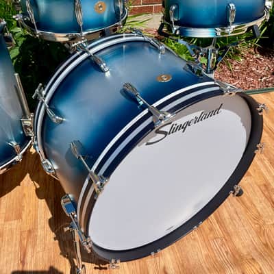 Slingerland Radio King 3-Ply Mahogany/Poplar Drum Set Silver & Blue Lacquer 24/13/16 w/ 6.5x14 Snare image 5