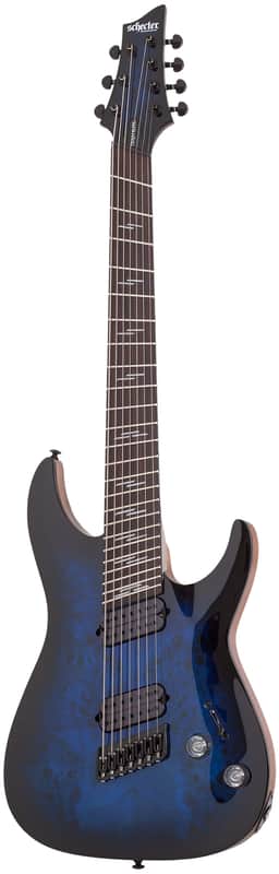 Schecter Omen Elite-7 Multiscale See-Thru Blue Burst image 1