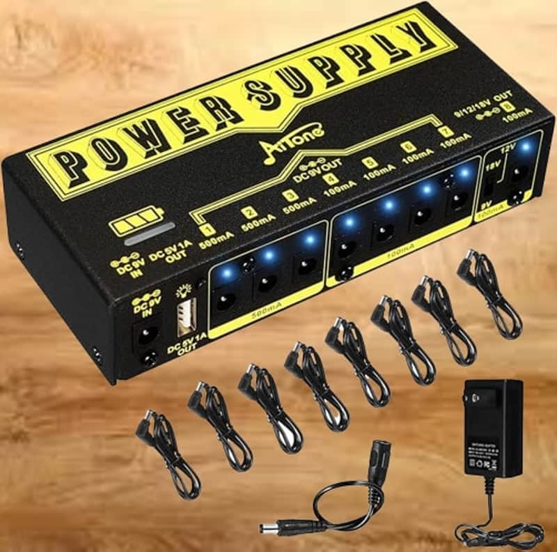 Pedal Power Supply 9V 12V 18V Rechargeable Battery Guitar Pedal Board with 8 Isolated DC Output USB Port 100/500mA (A-P05) image 1