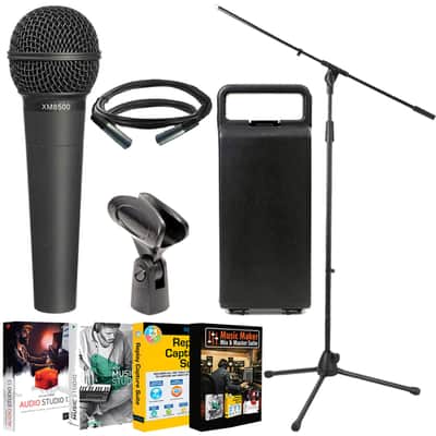 Behringer XM8500 Ultravoice Dynamic Cardioid Vocal Microphone + Strukture Microphone Boom Stand, SPRM1 + Strukture XLR Microphone Cable Male to Female 6 Ft + Music Maker Mix and Master Suite Software