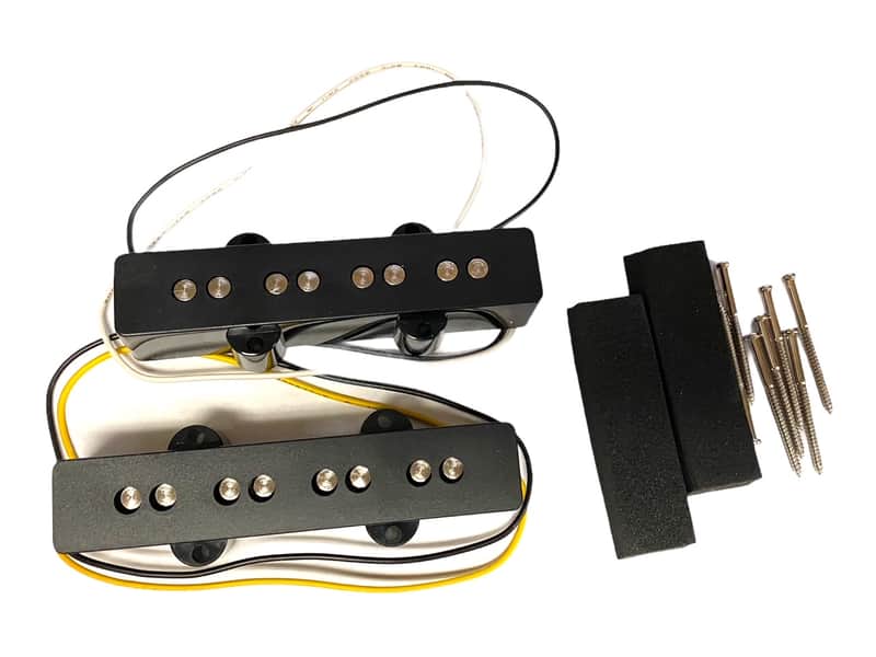 PU-104-B Neck & Bridge Pickup Set For Jazz Bass Black Covers Bar Magnets image 1