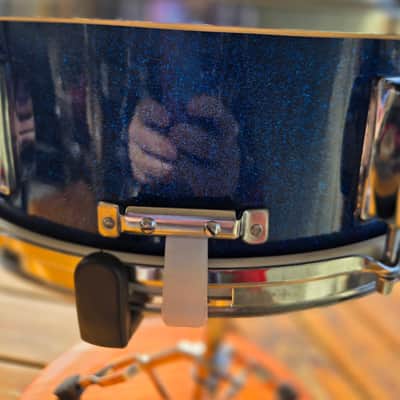 Vintage 1960s Whitehall (Made by Pearl) 14"x5" Blue Sparkle Snare, Stand, and Case image 7