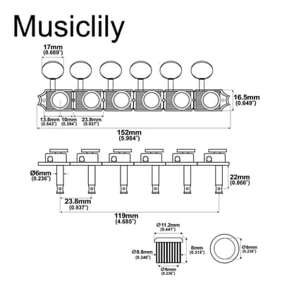 R15T 6-in-line 14:1 Ratio Semi Closed Vintage Hybrid Style Locking Machine Heads Tuners with Vintage Oval Button for Fender Squier Strat Tele Style Electric Guitar, Nickel image 2