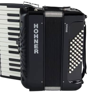 Hohner Bravo II 48 Piano Accordion w/ Gig Bag & Straps in Black BR48BLK image 2