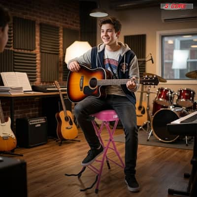 5 Core Guitar Stool 3.15" Padded Chair Foldable Music Seat w Built in Foot Rest Guitar Stand image 6